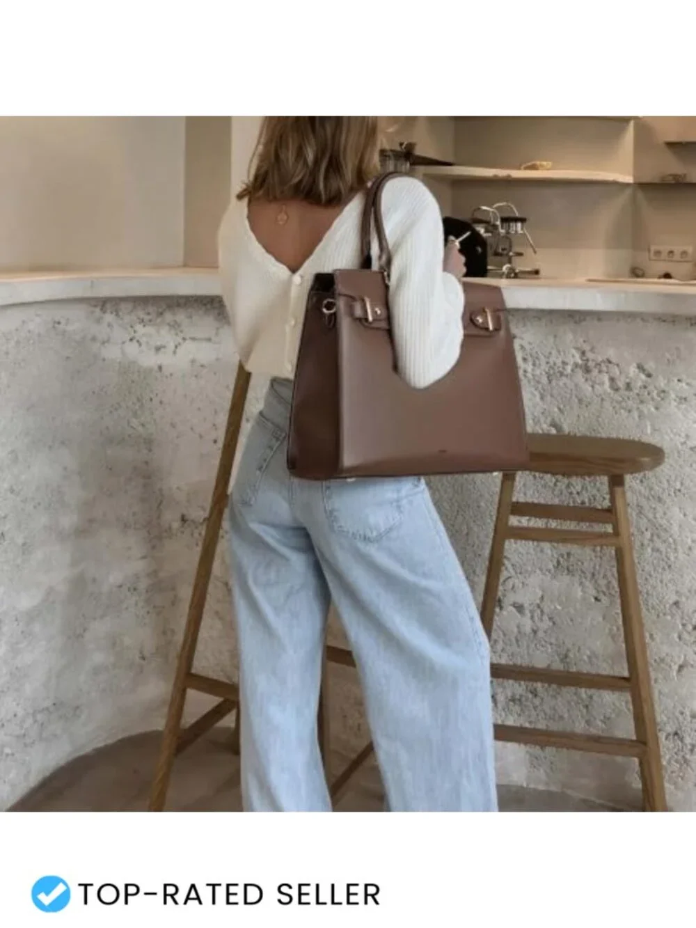 Large Women's Satchel Purse Vegan Leather Top Handle Bag with Adjustable Strap